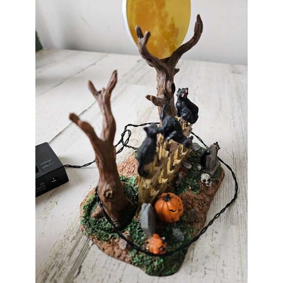 Lemax cat moon happy howl-o-ween fence feline Halloween village decor light up b - Picture 10 of 12